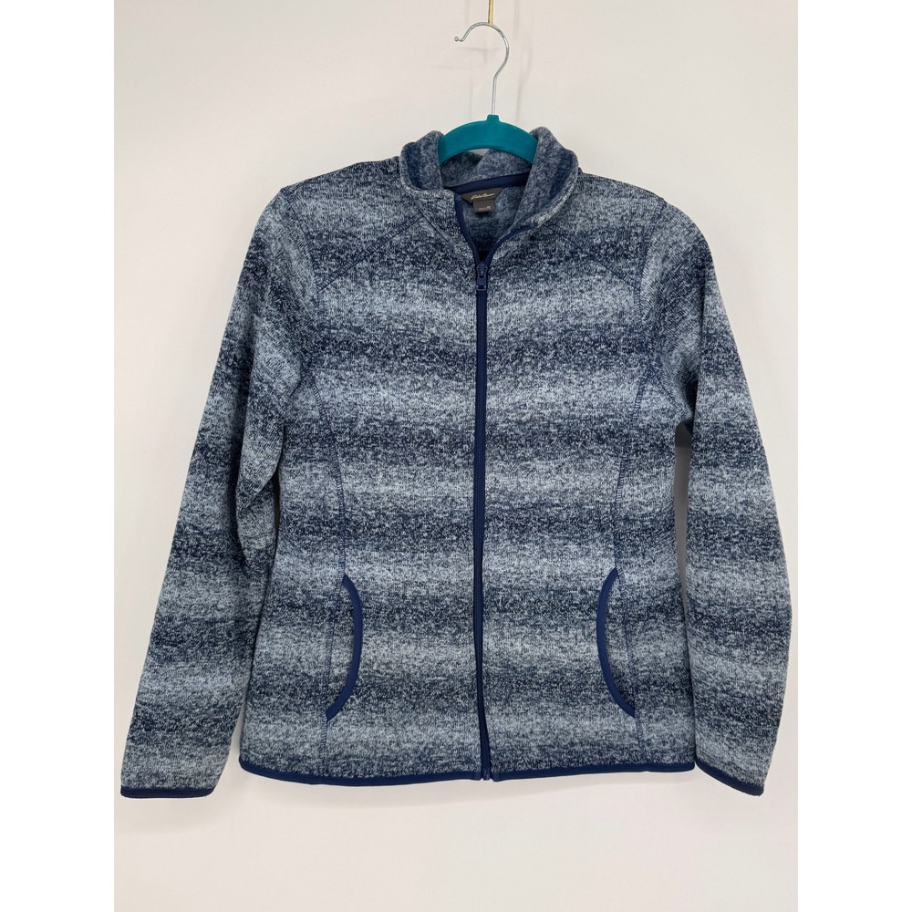 Eddie Bauer Fleece Jacket Women M Blue Excellent Full Zip Space Dye Sweater Knit